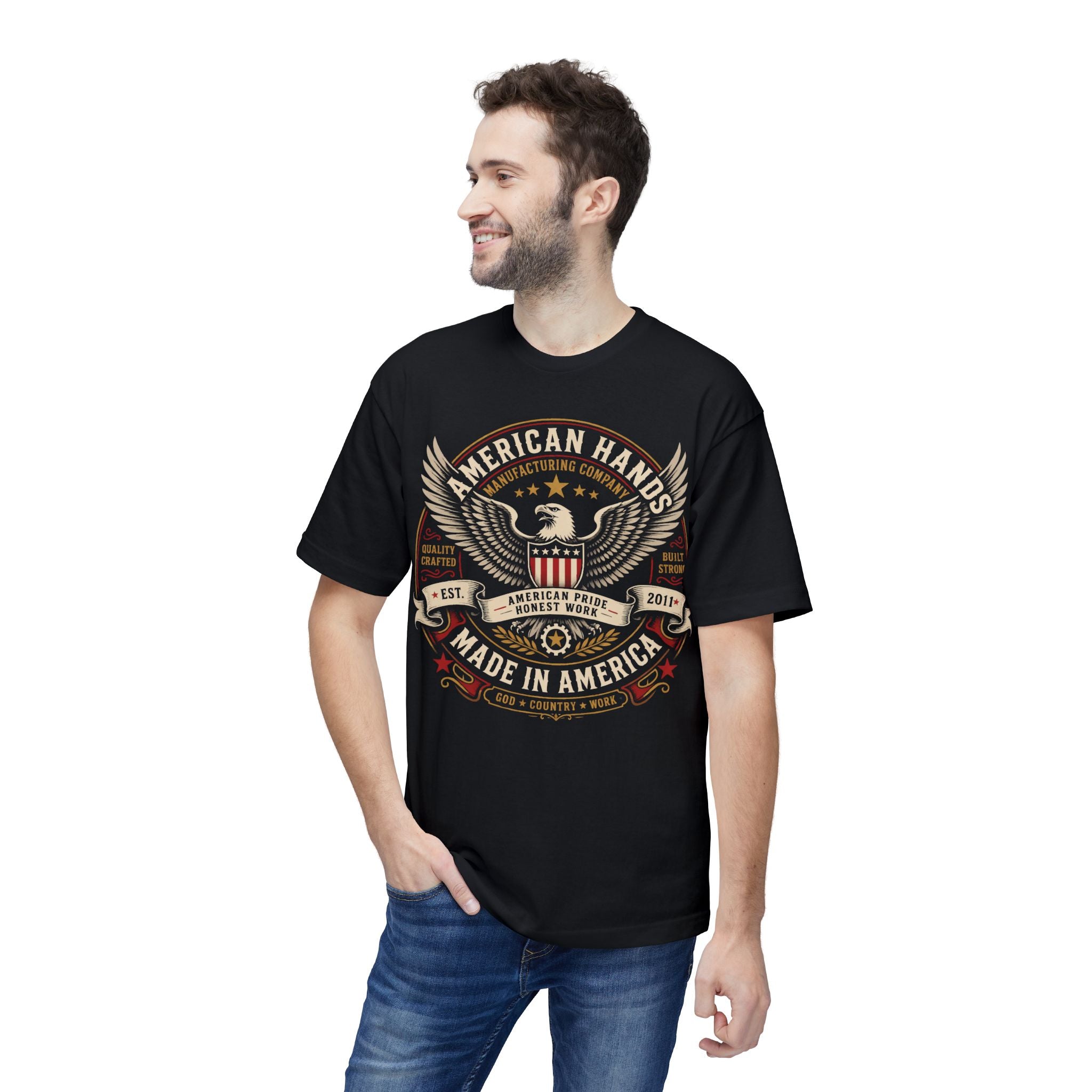 Made in America Eagle T-Shirt — "American Hands" Vintage Patriotic Tee