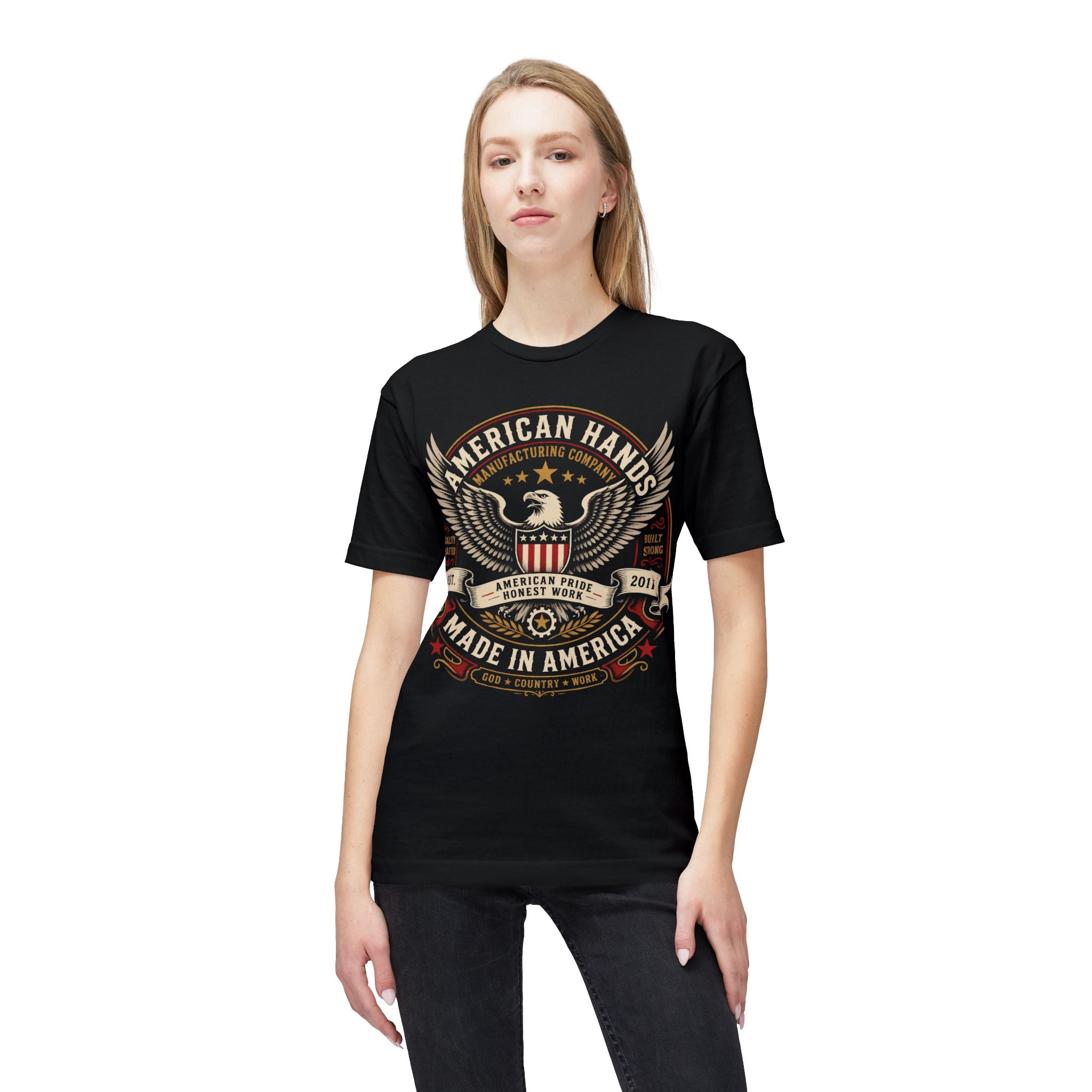 Made in America Eagle T-Shirt — "American Hands" Vintage Patriotic Tee